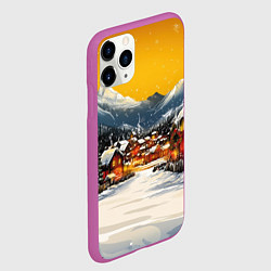 Чехол iPhone 11 Pro матовый Ламповый новый год - домики, цвет: 3D-фиолетовый — фото 2