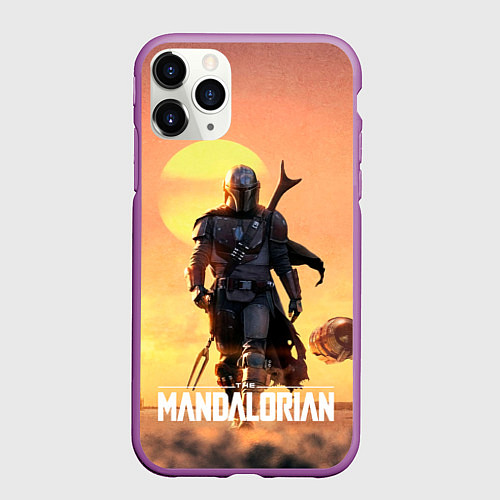 Чехол iPhone 11 Pro матовый Идущий мандалорец / 3D-Фиолетовый – фото 1