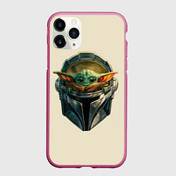 Чехол iPhone 11 Pro матовый Малыш Грогу внутри шлема Мандалорец, цвет: 3D-малиновый