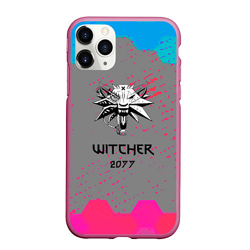 Чехол iPhone 11 Pro матовый Cyberpunk 2077 x ведьмак соты / 3D-Малиновый – фото 1