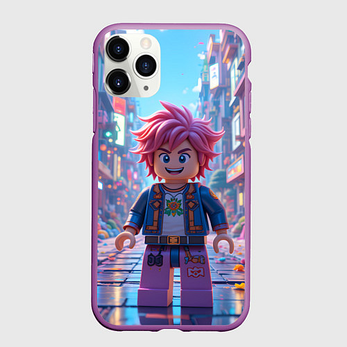 Чехол iPhone 11 Pro матовый Роблокс с розовыми волосами / 3D-Фиолетовый – фото 1