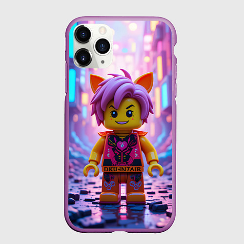 Чехол iPhone 11 Pro матовый Роблокс с фиолетовыми волосами / 3D-Фиолетовый – фото 1