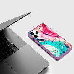 Чехол iPhone 11 Pro матовый Волнистые розово-голубые плитки, цвет: 3D-фиолетовый — фото 2
