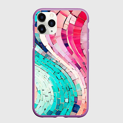 Чехол iPhone 11 Pro матовый Волнистые розово-голубые плитки / 3D-Фиолетовый – фото 1