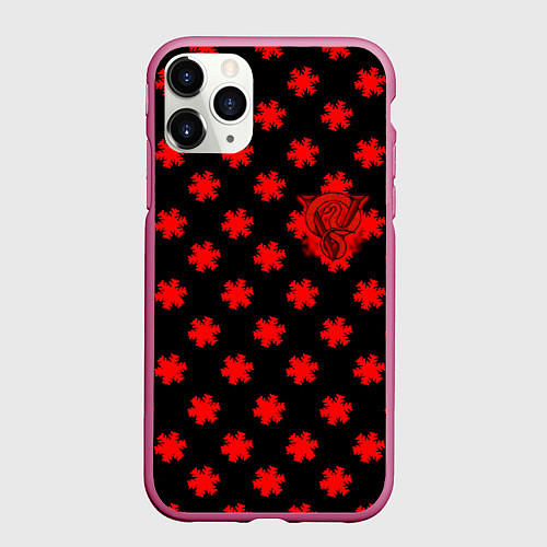Чехол iPhone 11 Pro матовый Bullet for my valentine pattern / 3D-Малиновый – фото 1