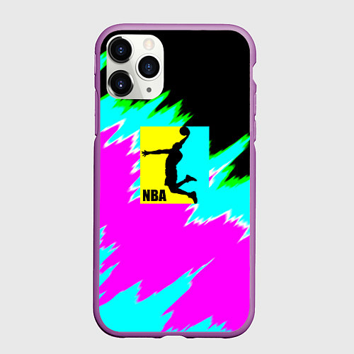 Чехол iPhone 11 Pro матовый NBA неоновые краски текстура / 3D-Фиолетовый – фото 1