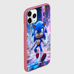 Чехол iPhone 11 Pro матовый Sonic в неоновом городе, цвет: 3D-малиновый — фото 2