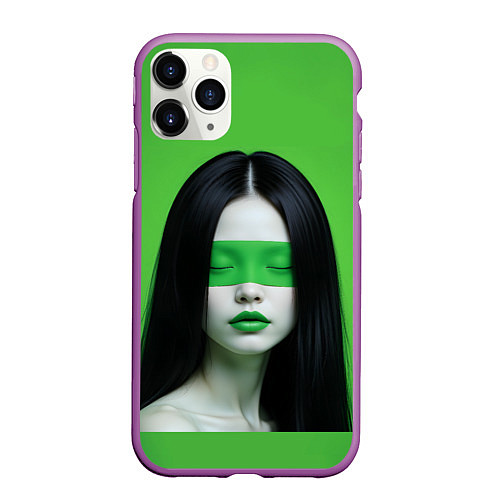 Чехол iPhone 11 Pro матовый Pop art девушка на зеленом фоне / 3D-Фиолетовый – фото 1