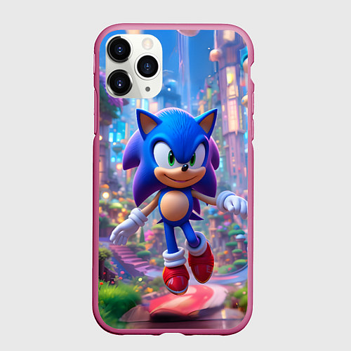 Чехол iPhone 11 Pro матовый Соник в красочной стране / 3D-Малиновый – фото 1