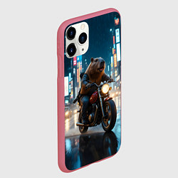 Чехол iPhone 11 Pro матовый Капибара байкер, цвет: 3D-малиновый — фото 2