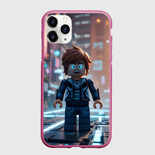 Чехол iPhone 11 Pro матовый Roblox испуганный человечек / 3D-Малиновый – фото 1