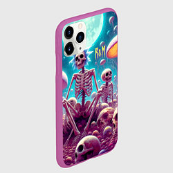 Чехол iPhone 11 Pro матовый Скелеты Рика и Морти среди неоновых грибов под лун, цвет: 3D-фиолетовый — фото 2