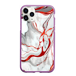 Чехол iPhone 11 Pro матовый Красно-белый мрамор, цвет: 3D-фиолетовый