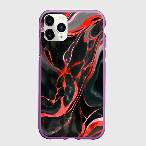 Чехол iPhone 11 Pro матовый Красно-чёрный мрамор / 3D-Фиолетовый – фото 1