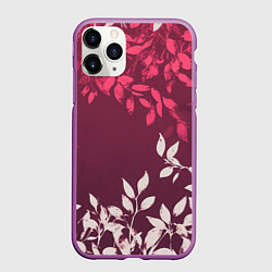 Чехол iPhone 11 Pro матовый Листья на бордовом фоне - нейросеть, цвет: 3D-фиолетовый