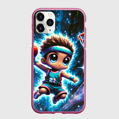 Чехол iPhone 11 Pro матовый Бейсболист с мячом / 3D-Малиновый – фото 1