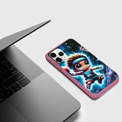 Чехол iPhone 11 Pro матовый Бейсболист с мячом, цвет: 3D-малиновый — фото 2