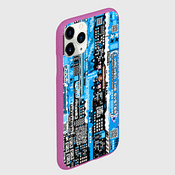 Чехол iPhone 11 Pro матовый Киберпанк паттерн синий, цвет: 3D-фиолетовый — фото 2