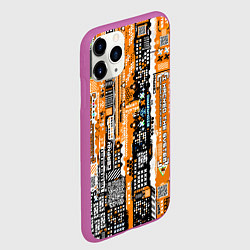 Чехол iPhone 11 Pro матовый Киберпанк паттерн жёлтый, цвет: 3D-фиолетовый — фото 2