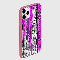 Чехол iPhone 11 Pro матовый Киберпанк паттерн фиолетовый, цвет: 3D-малиновый — фото 2