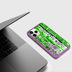 Чехол iPhone 11 Pro матовый Киберпанк паттерн зелёный, цвет: 3D-фиолетовый — фото 2