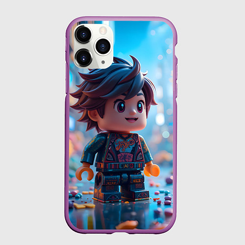 Чехол iPhone 11 Pro матовый Человечек из лего / 3D-Фиолетовый – фото 1