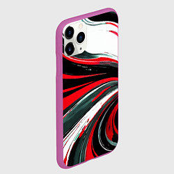 Чехол iPhone 11 Pro матовый Волнистые чёрно-красные линии на белом фоне, цвет: 3D-фиолетовый — фото 2