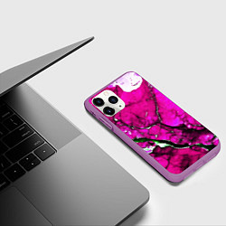 Чехол iPhone 11 Pro матовый Розовый треснувший камень, цвет: 3D-фиолетовый — фото 2
