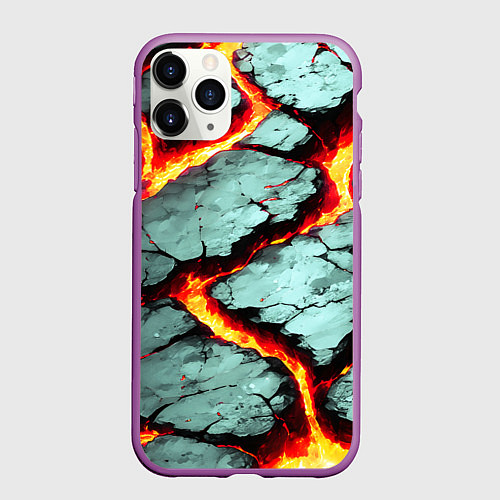 Чехол iPhone 11 Pro матовый Треснувший камень жёлтый / 3D-Фиолетовый – фото 1