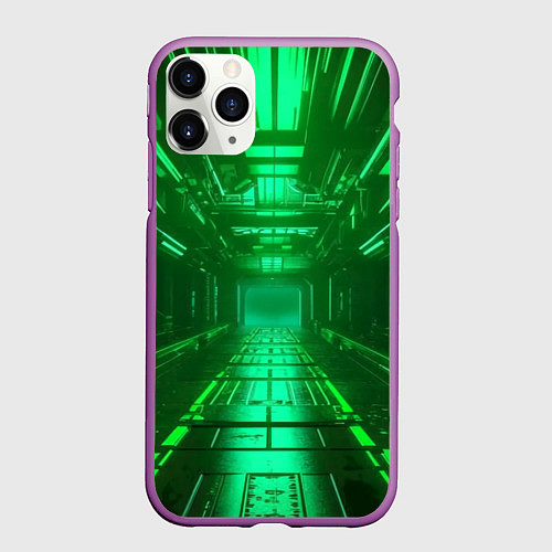 Чехол iPhone 11 Pro матовый Зелёный коридор / 3D-Фиолетовый – фото 1