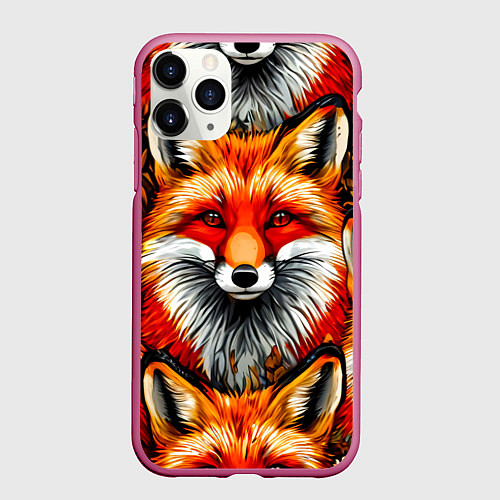 Чехол iPhone 11 Pro матовый Лисички-сестрички / 3D-Малиновый – фото 1