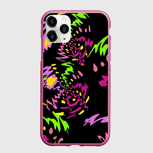 Чехол iPhone 11 Pro матовый Яркие абстрактные круги-зигзаги / 3D-Малиновый – фото 1