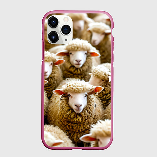 Чехол iPhone 11 Pro матовый Стадо овец / 3D-Малиновый – фото 1