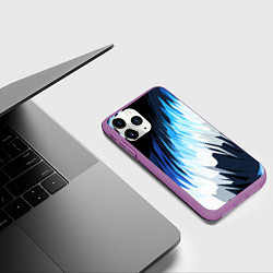 Чехол iPhone 11 Pro матовый Бело-синие острые полосы, цвет: 3D-фиолетовый — фото 2