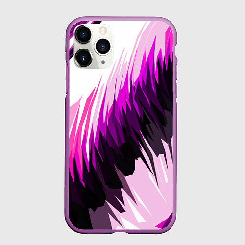 Чехол iPhone 11 Pro матовый Чёрно-розовые острые полосы на белом фоне / 3D-Фиолетовый – фото 1