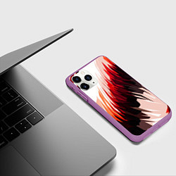 Чехол iPhone 11 Pro матовый Чёрно-красные острые полосы на белом фоне, цвет: 3D-фиолетовый — фото 2
