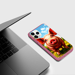 Чехол iPhone 11 Pro матовый Свинка в деревне, цвет: 3D-малиновый — фото 2