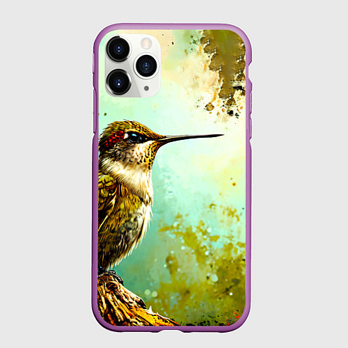 Чехол iPhone 11 Pro матовый Колибри птичка / 3D-Фиолетовый – фото 1