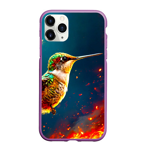 Чехол iPhone 11 Pro матовый Колибри в огне / 3D-Фиолетовый – фото 1