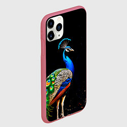 Чехол iPhone 11 Pro матовый Павлин на черном, цвет: 3D-малиновый — фото 2