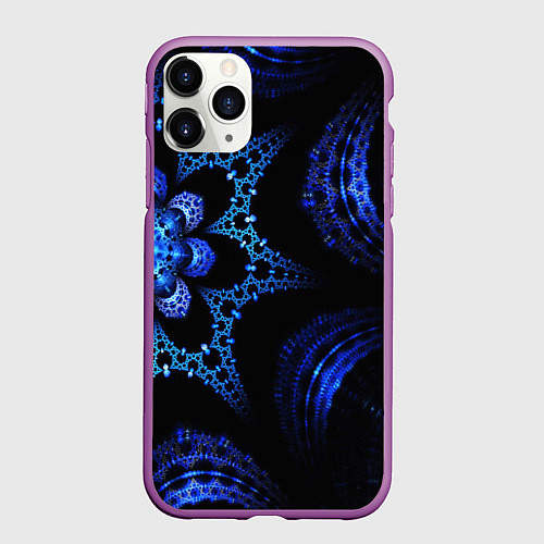 Чехол iPhone 11 Pro матовый Синий фрактал текстура / 3D-Фиолетовый – фото 1