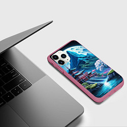 Чехол iPhone 11 Pro матовый Пейзаж Японии и горы, цвет: 3D-малиновый — фото 2