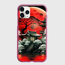 Чехол iPhone 11 Pro матовый Пейзаж Японии в красном цвете, цвет: 3D-малиновый