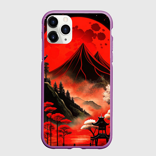 Чехол iPhone 11 Pro матовый Япония природа в красном цвете / 3D-Фиолетовый – фото 1