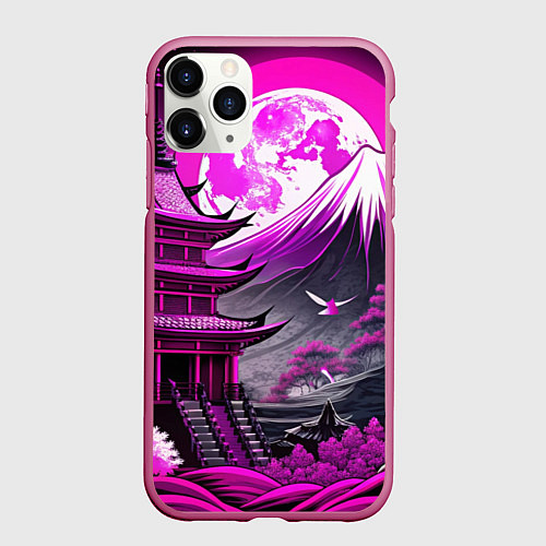 Чехол iPhone 11 Pro матовый Япония гора в фиолетовом свете / 3D-Малиновый – фото 1