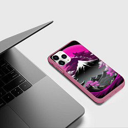 Чехол iPhone 11 Pro матовый Япония природа в коллаже, цвет: 3D-малиновый — фото 2