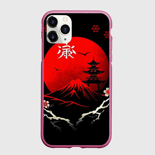 Чехол iPhone 11 Pro матовый Japan red black nature / 3D-Малиновый – фото 1