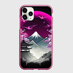 Чехол iPhone 11 Pro матовый Горы и сакура в Японии, цвет: 3D-малиновый
