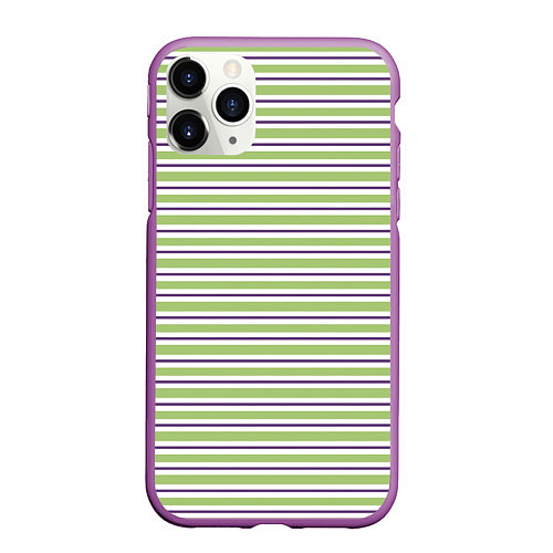 Чехол iPhone 11 Pro матовый Зелёный с фиолетовой полосой / 3D-Фиолетовый – фото 1