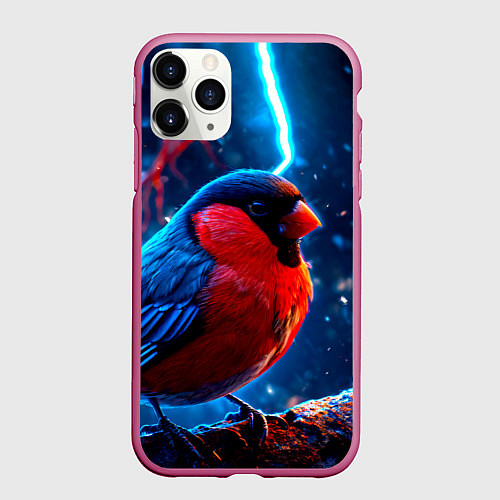 Чехол iPhone 11 Pro матовый Снигирь и молнии / 3D-Малиновый – фото 1